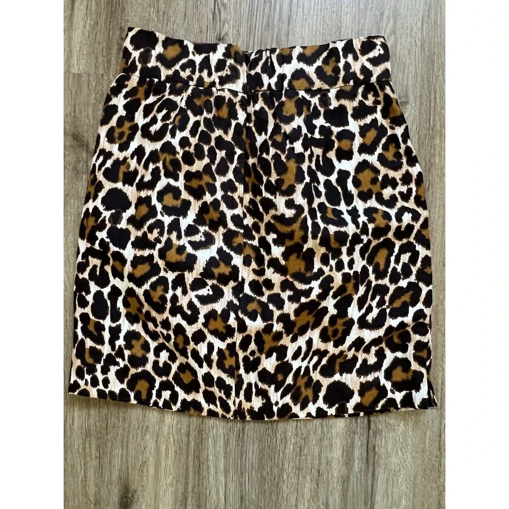 J Crew Womens Leopard Print Side Slit Linen Blend Pencil Skirt Size 4